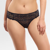 navy lace underwear on a plain background