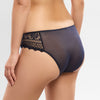navy blue lace-trimmed underwear on a white background