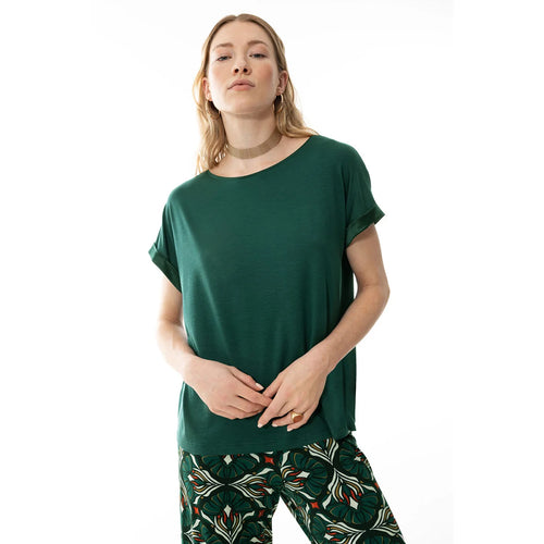 Alena Green Leaves Round Neck Top