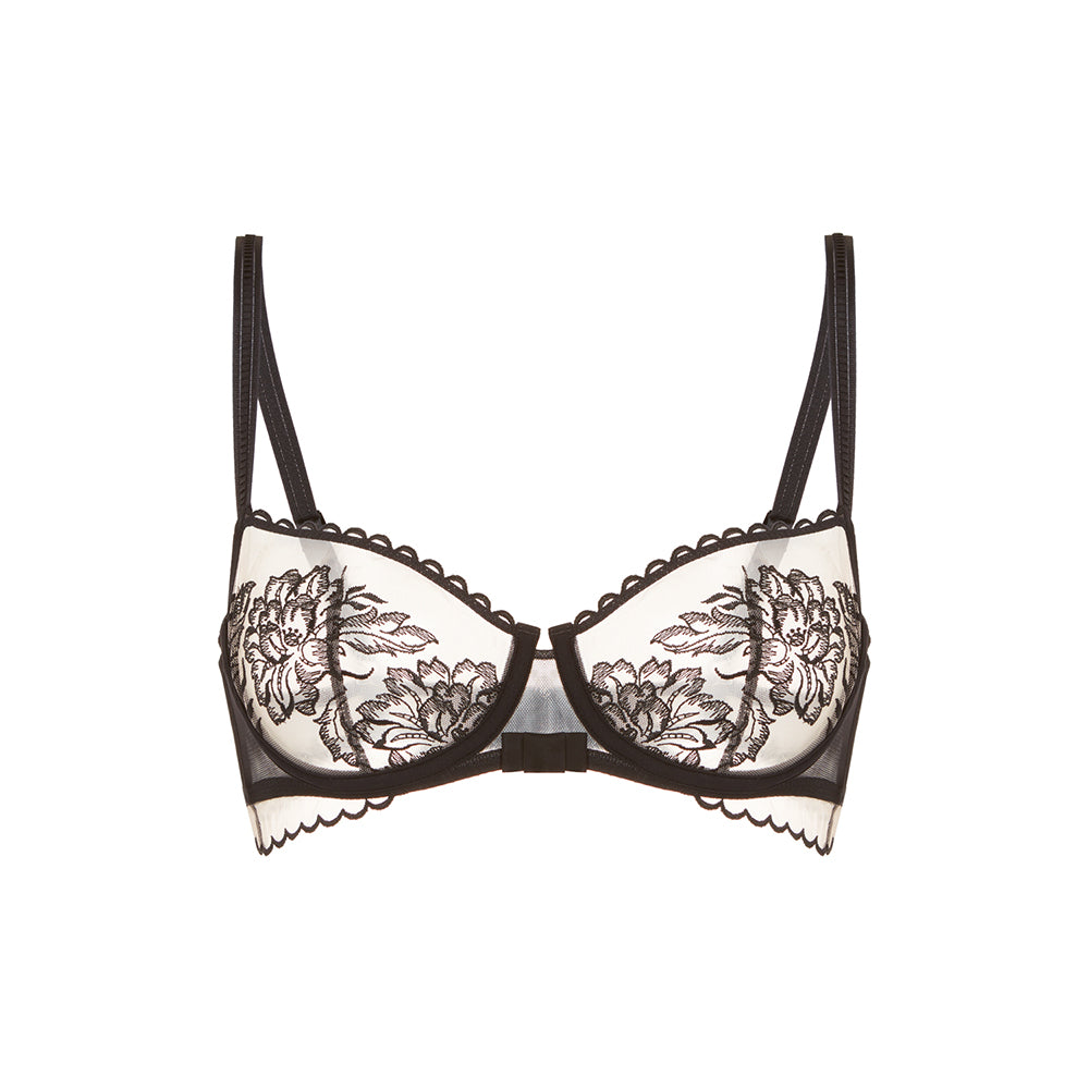 black lace bra on a white background