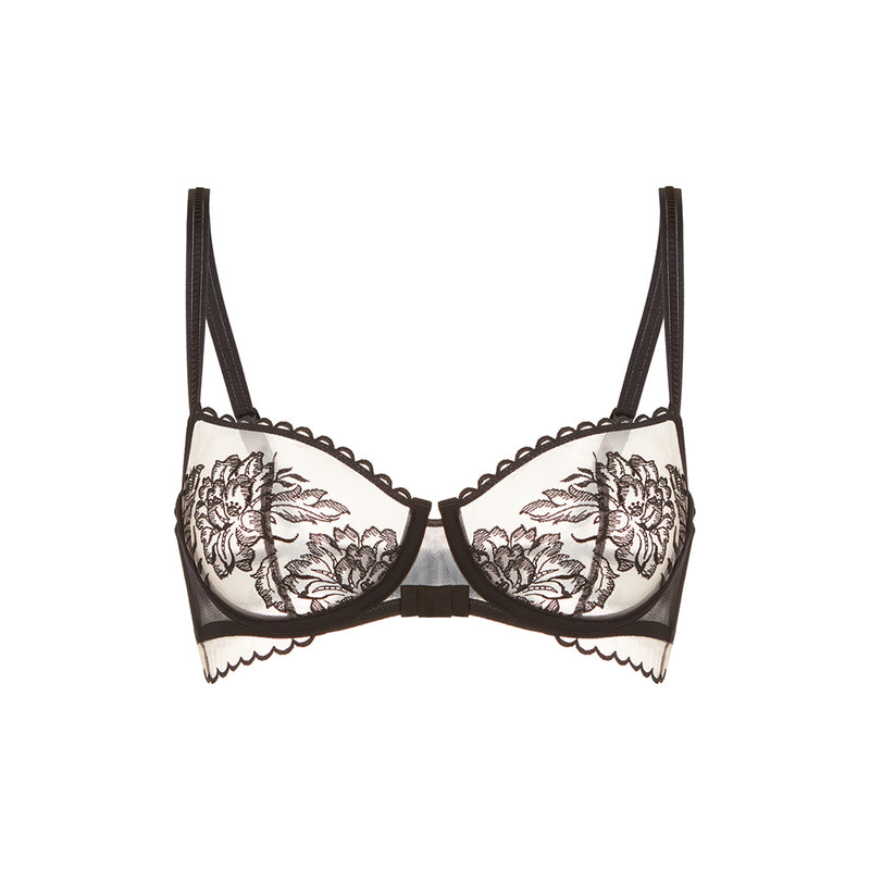 black lace bra on a white background