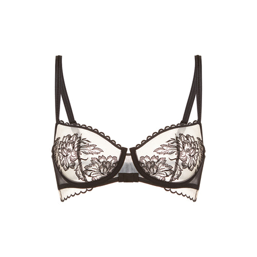 black lace bra on a white background