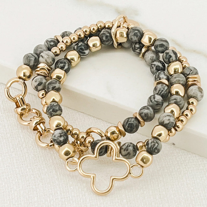 Gold And Grey Triple Layer Bracelet Envy Jewellery SHEEN UNCOVERED Sheen Uncovered