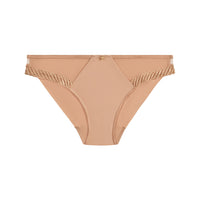 beige bikini bottom with gold trim on a white background