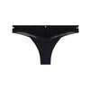 black thong with scalloped edges on a white background