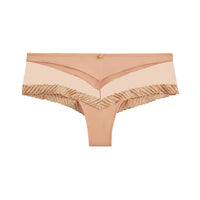 beige shorty with ruffled edges on a white background