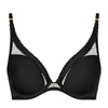 black bra with mesh panels on a white background