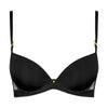 black bra with mesh details on a white background