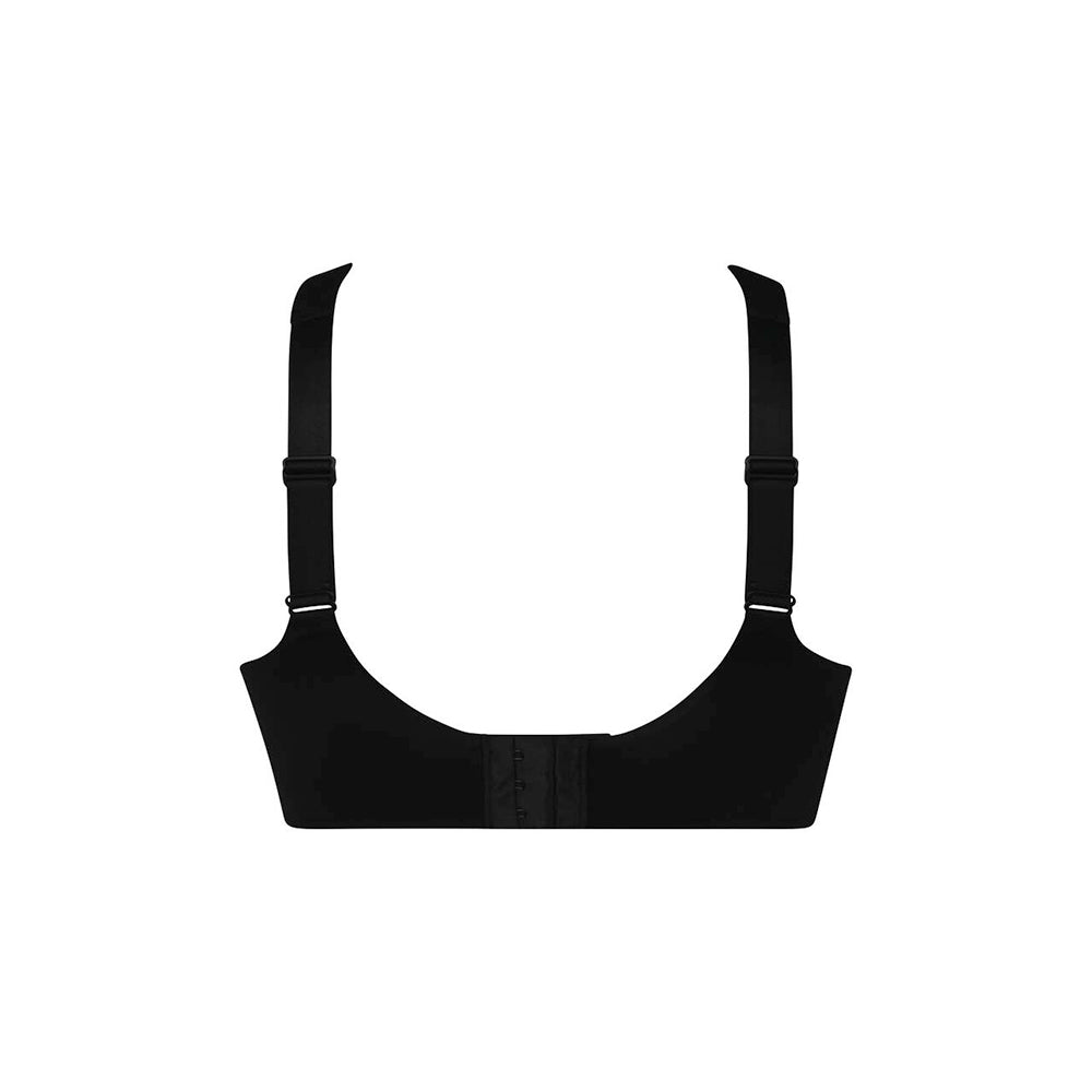 black bra with thin straps on a white background