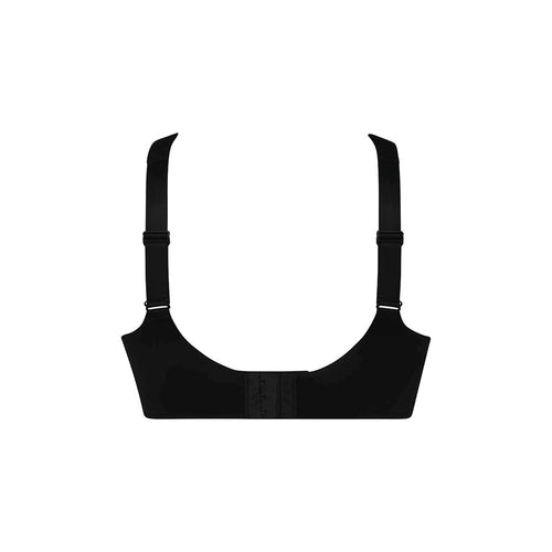 black bra with thin straps on a white background