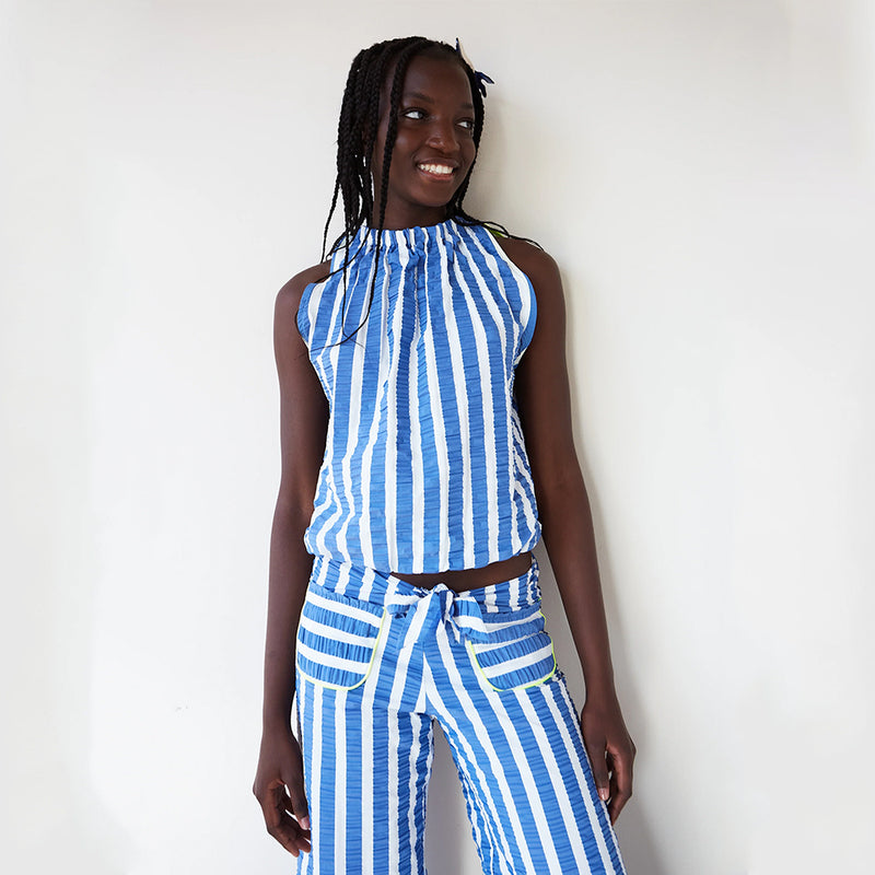 dr bloom aloha blue stripe top