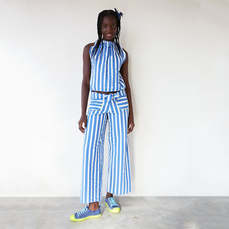 dr bloom aloha blue stripe top