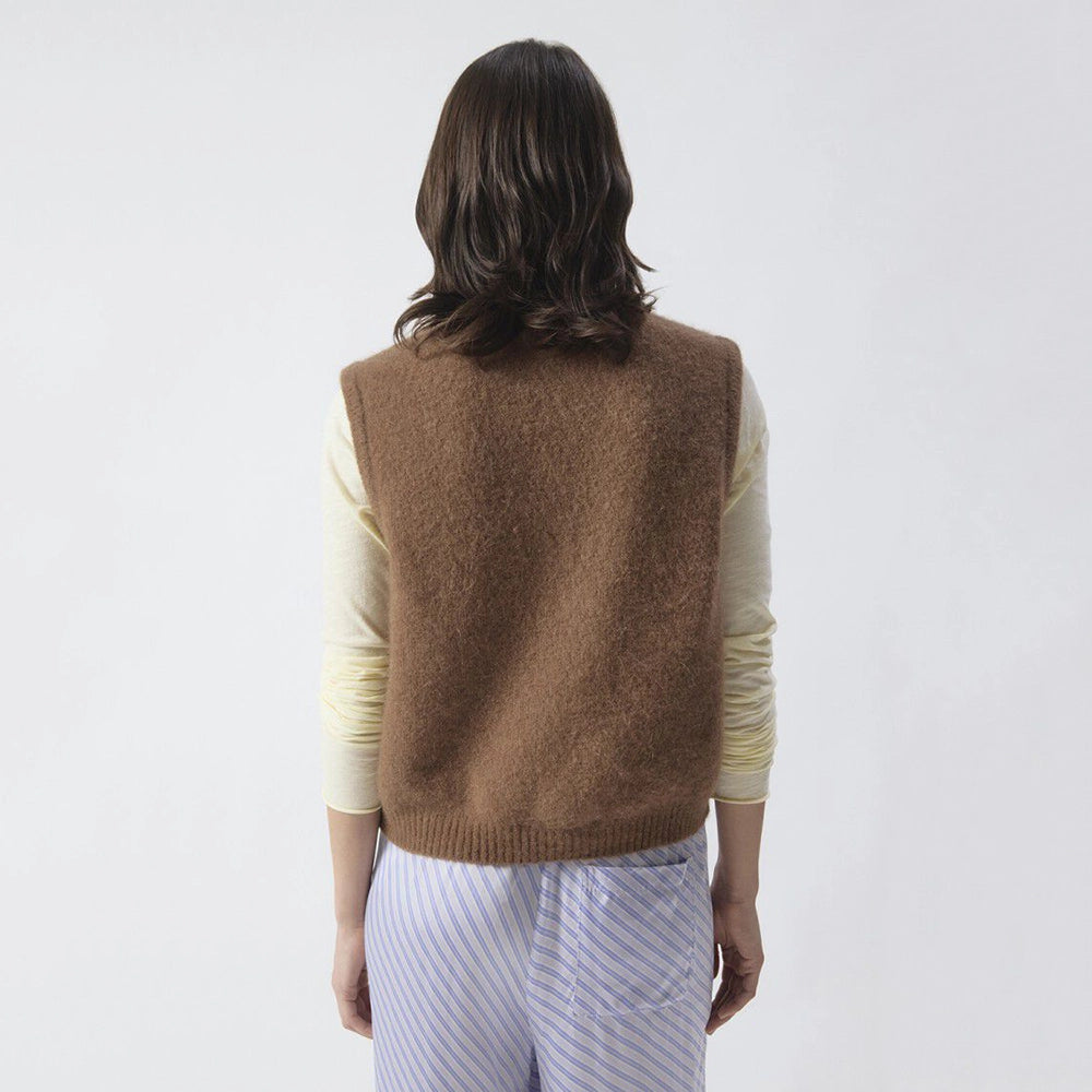 american vintage chocolate melange sleeveless jumper on back