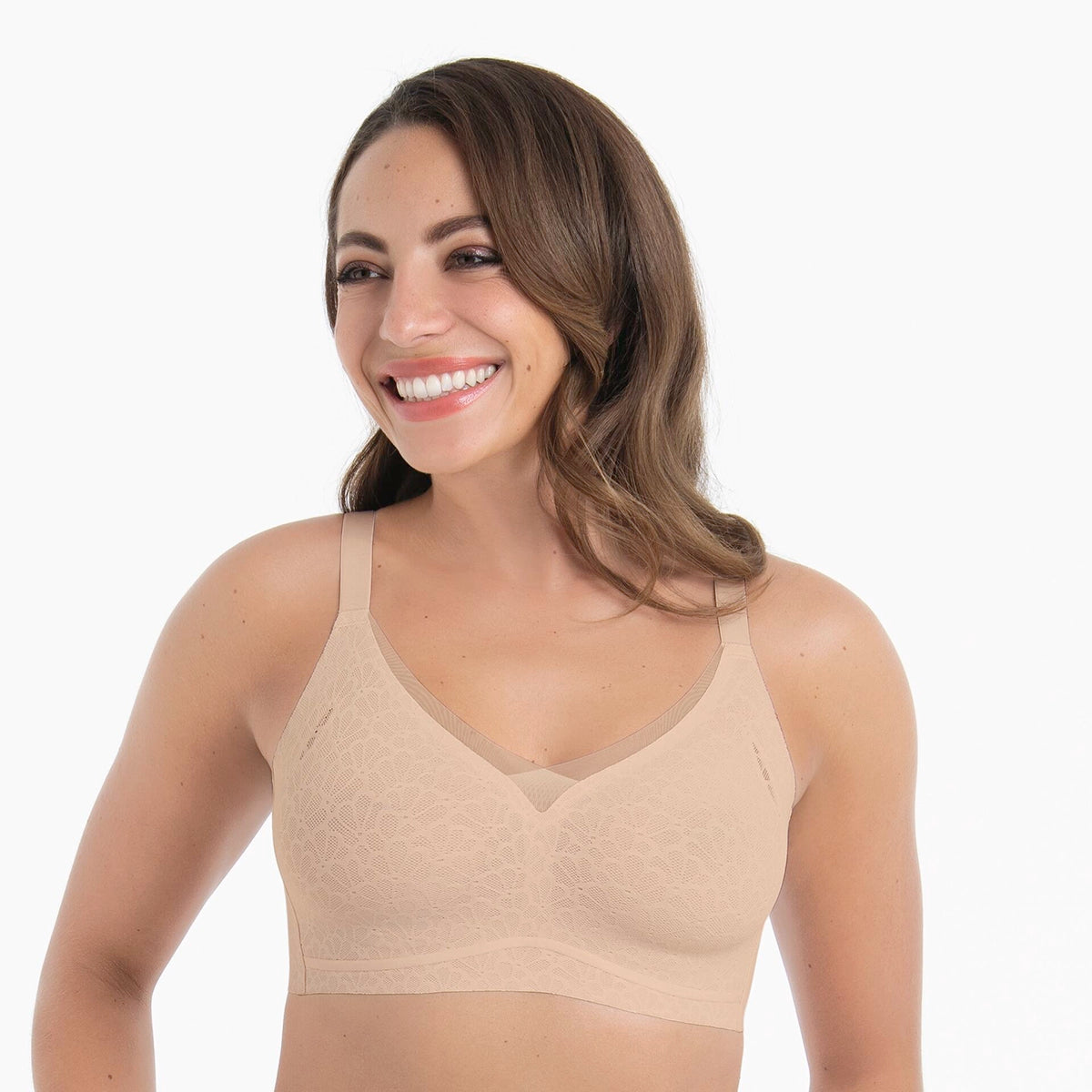 beige bralette on a woman