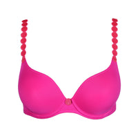 pink bra with red beaded straps on a white background