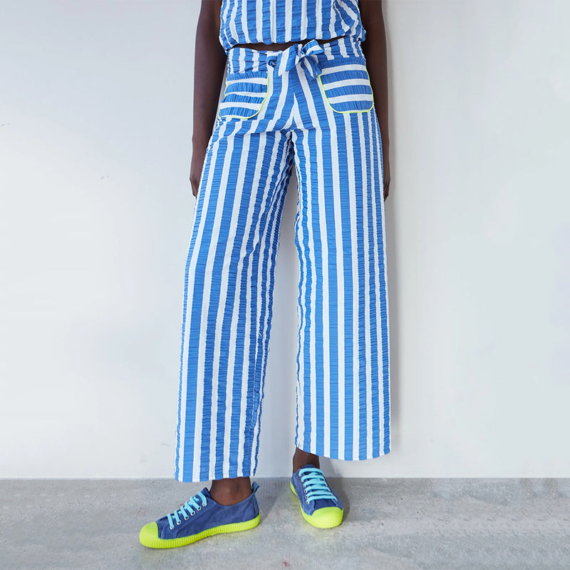 dr bloom blue wide leg trouseres