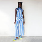 dr bloom blue wide leg trousers