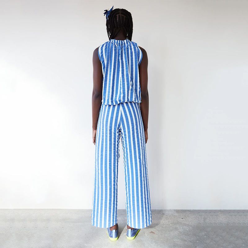 dr bloom blue stripe wide leg trousers