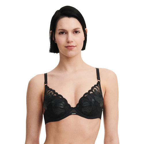 Fleurs Signature Leather Black Plunge T-Shirt Bra