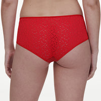 red lace underwear on a plain background
