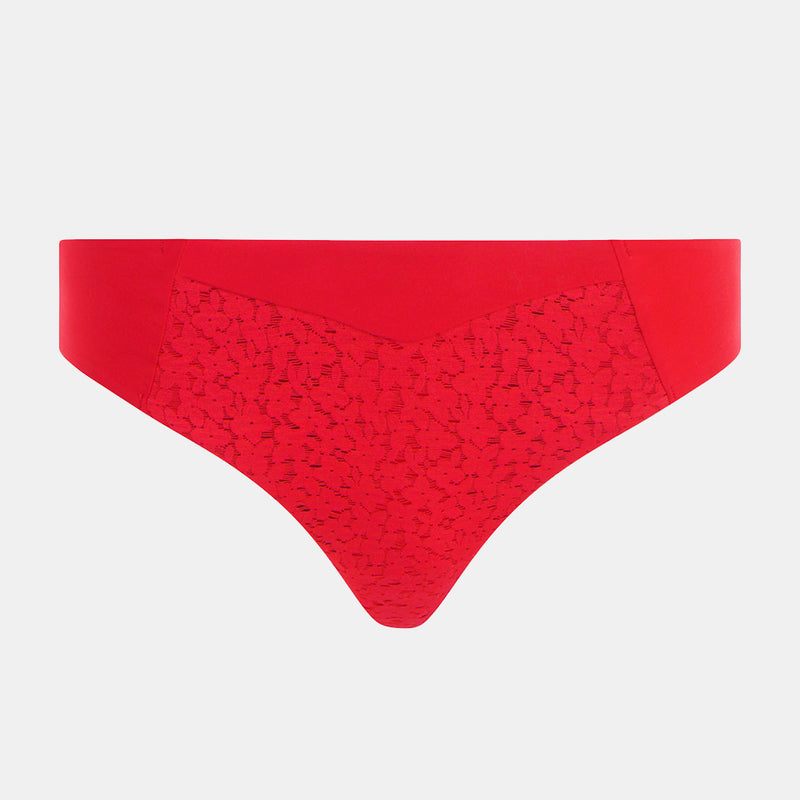 red lace underwear on a light grey background