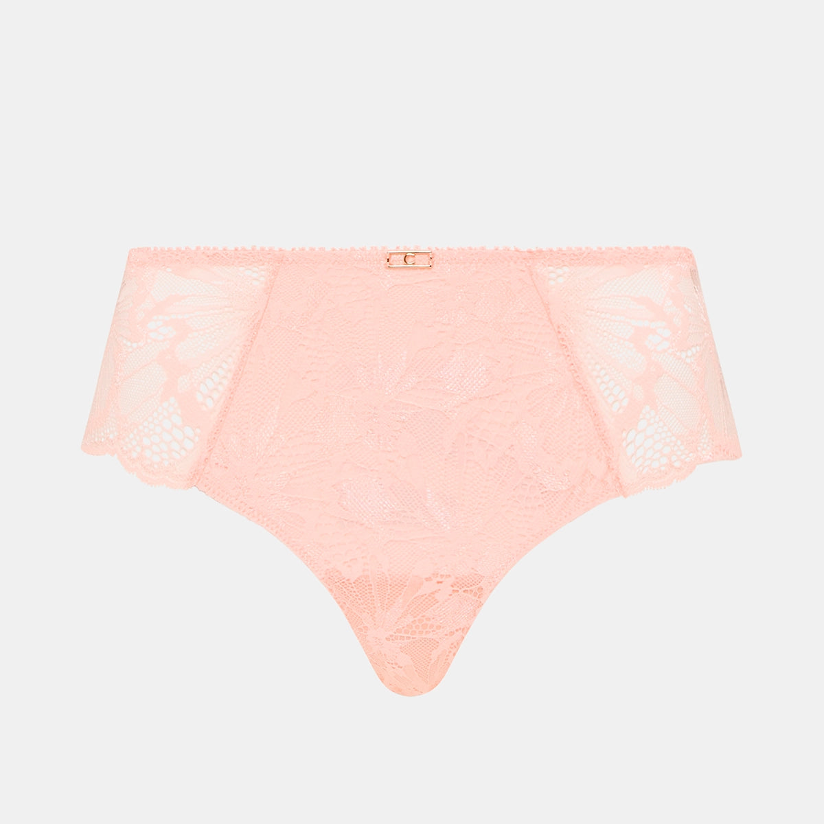 pink lace underwear on a light grey background