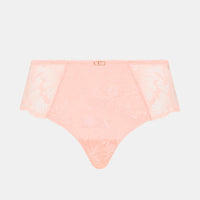 pink lace underwear on a light grey background