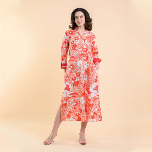 bright coral summer dress