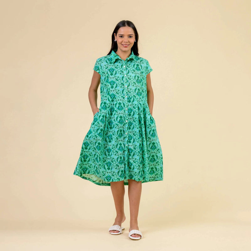 green knee lenght dress