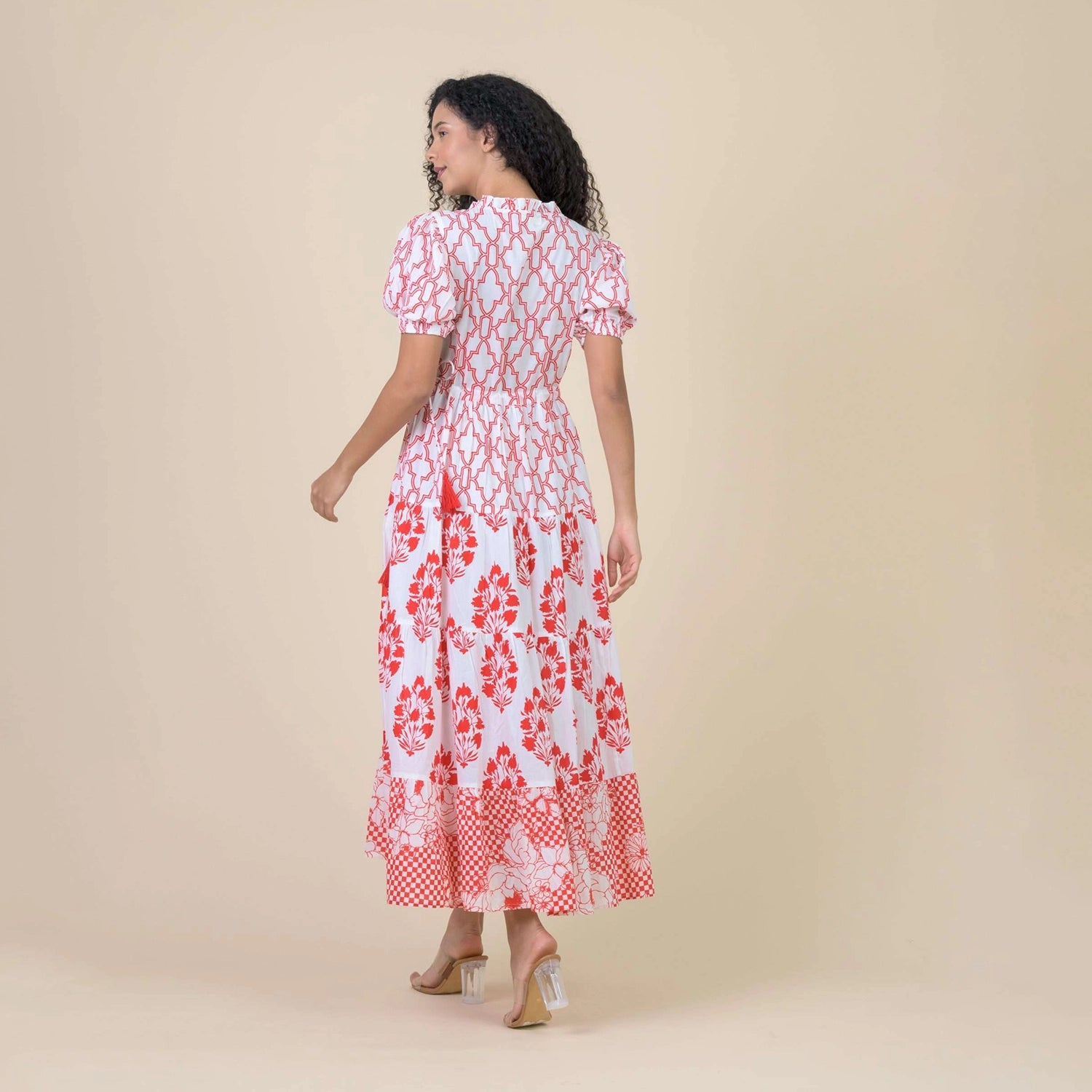 dream long white and red dress