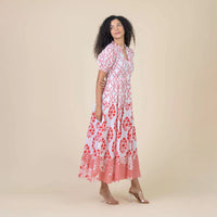 red and white long dress