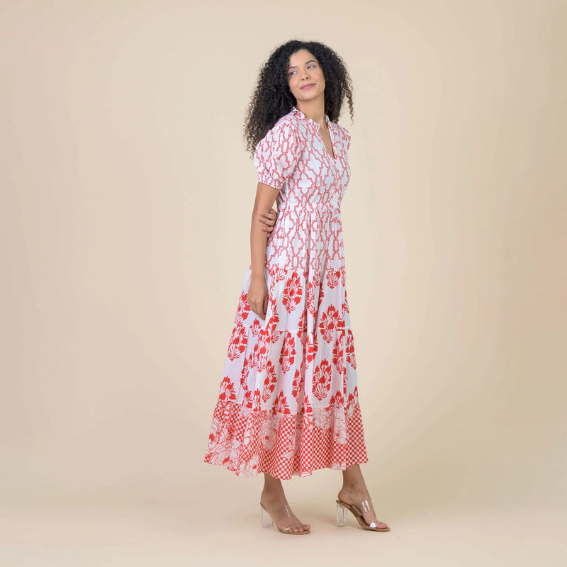 red and white long dress