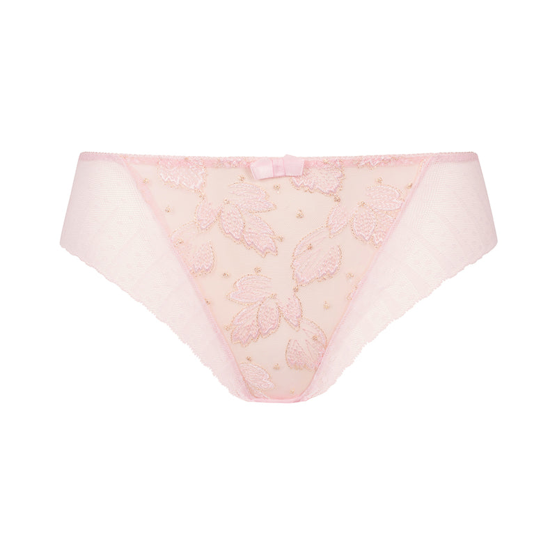 pink lace underwear on a white background
