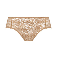 beige lace underwear on a white background