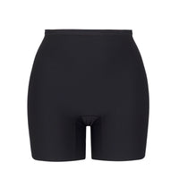 black high-waisted shorts on a white background