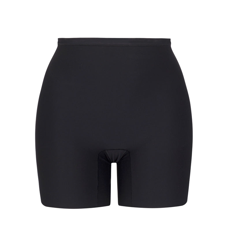 black high-waisted shorts on a white background