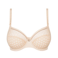 beige full cup underwired bra on a white background