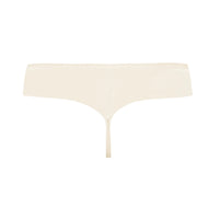 a single cream-colored thong underwear piece shown flat against a solid white background.
