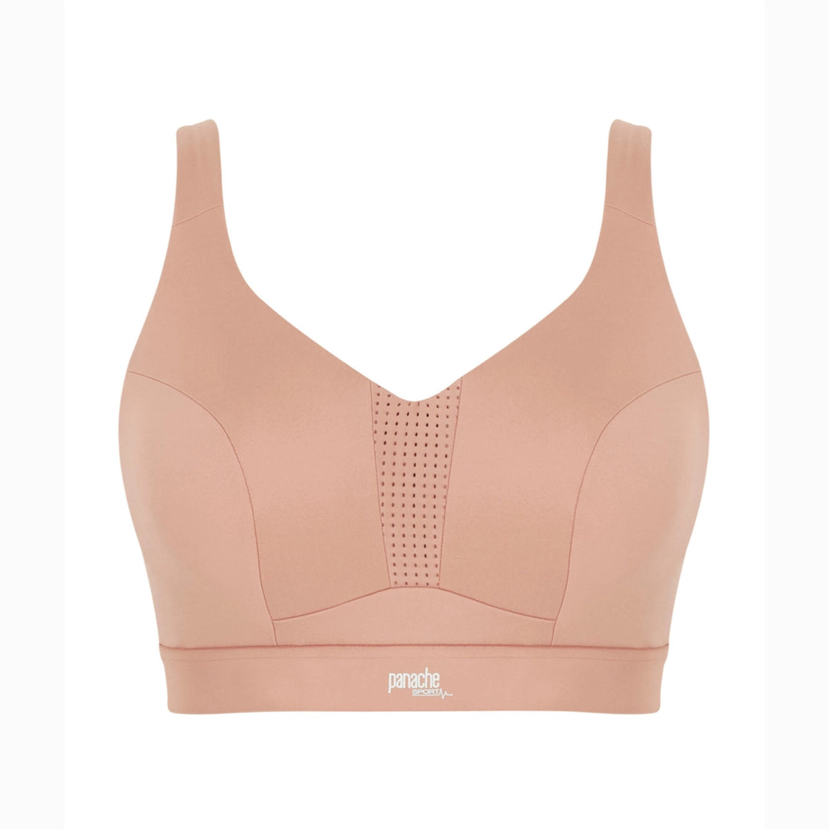 beige sports bra with brand logo on a white background
