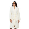 woman wearing a white robe on a white background