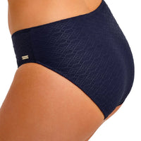 navy blue textured bikini bottom on a white background