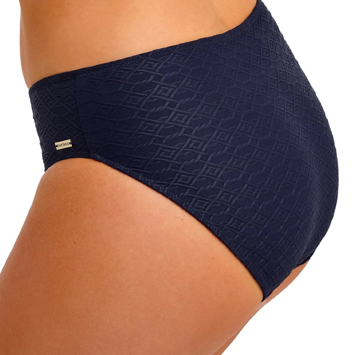 navy blue textured bikini bottom on a white background