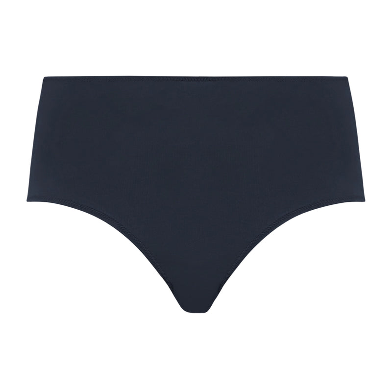 A pair of solid dark navy blue bikini bottoms shown flat against a plain white background.