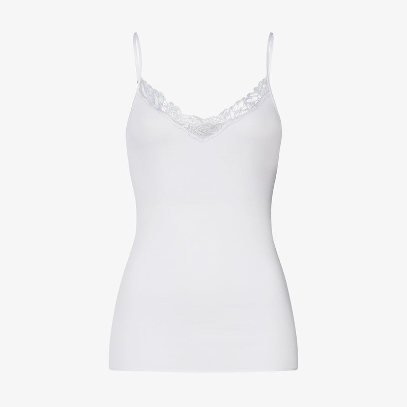hanro white lace detail spaghetti top