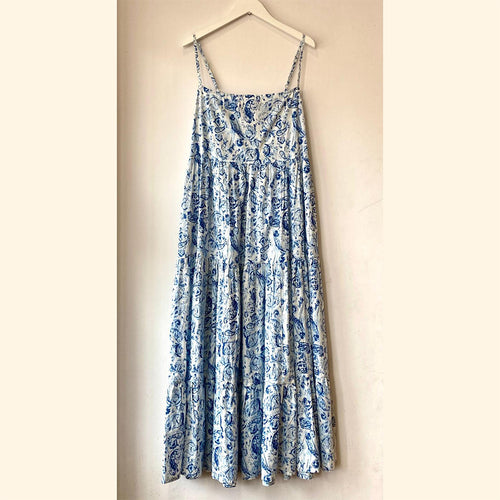 blue long tiered dress