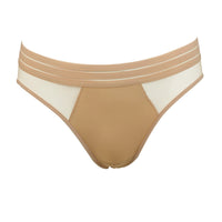 beige bikini bottom with white accents on a white background