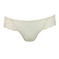 beige lace thong on a white background