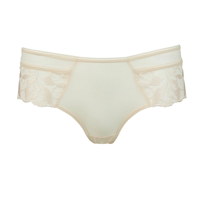 beige lace-trimmed underwear on a white background