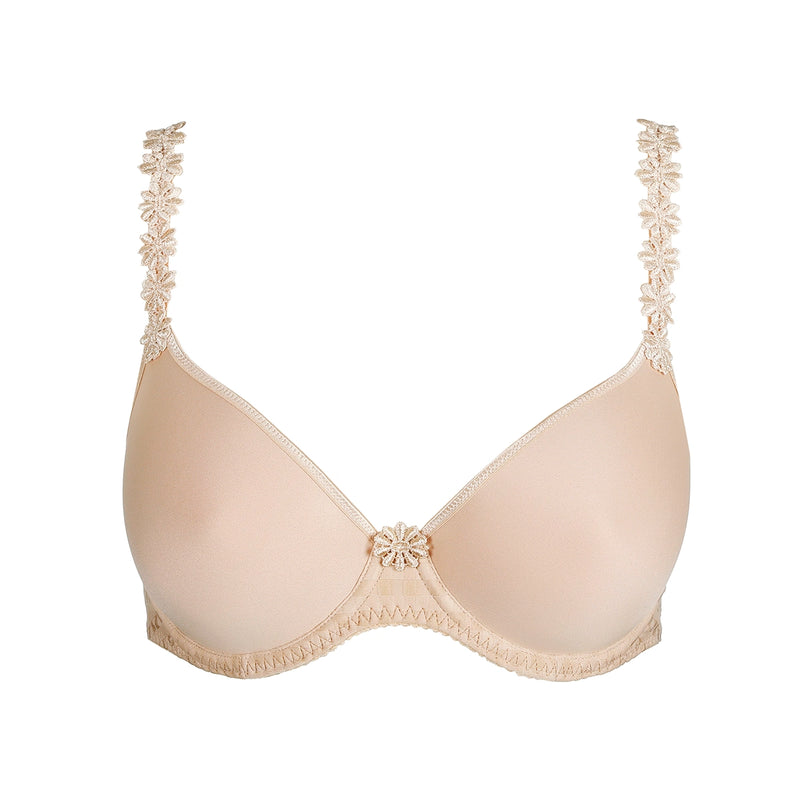 beige bra with floral embellishments on the straps 