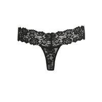 black lace thong on a white background